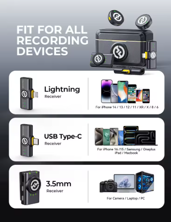 Professional Wireless Lavalier Microphone with Noise Cancellation